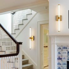 Charger l'image dans la galerie, gold finish two-bulb wall sconce for stairway