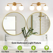 Load image into Gallery viewer, Gold Finish Glass Globe Bathroom Mirror Light Fixture