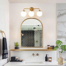 Load image into Gallery viewer, Gold 3-Bulb Frosted Glass Above Bathroom Mirror Wall Light