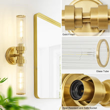 Cargar imagen en el visor de la galería, Avalon Two-Bulb LED Wall/Vanity Sconce in Gold Fluted Glass Finish