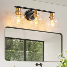 Cargar imagen en el visor de la galería, three bulb black and gold finish vanity light