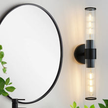 Load image into Gallery viewer, black two-bulb wall sconce for powder room