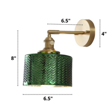 Cargar imagen en el visor de la galería, Vintage Nordic Green Glass Wall Sconce Dimensions