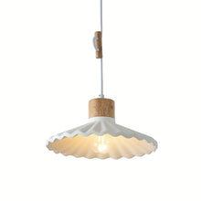 Load image into Gallery viewer, Pendant light with wooden base and white ceramic shade on a white background