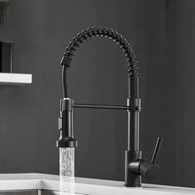 Load image into Gallery viewer, matte black spring pull out single handle kitchen faucet
