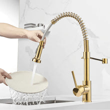 Load image into Gallery viewer, retractable polished gold kitchen faucet with sprayer
