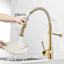 Load image into Gallery viewer, retractable polished gold kitchen faucet with sprayer