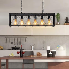 Charger l'image dans la galerie, Hanging Industrial Kitchen Chandelier, Side View, Black, 6 Bulbs