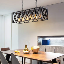 Charger l'image dans la galerie, Industrial Black Metal Kitchen Chandelier, 6 Bulb Box Design