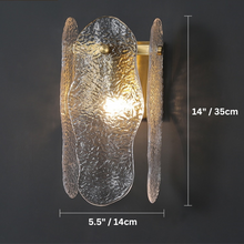 Load image into Gallery viewer, copper and glass modern wall sconce dimensions