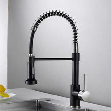 Load image into Gallery viewer, black and chrome retractable modern single hole kitchen faucet
