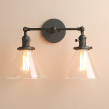 Load image into Gallery viewer, matte black rustic two bulb wall sconce