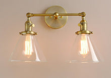 Load image into Gallery viewer, brass finish rustic farmhouse two bulb wall sconce