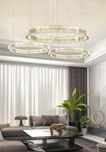 Load image into Gallery viewer, Dimmable glass crystal ring chandelier for modern interiors