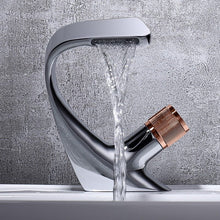 Load image into Gallery viewer, Chrome and rose gold bathroom faucet