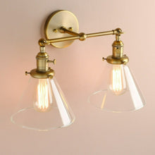 Load image into Gallery viewer, antique brass vintage two bulb wall sconce dimensions