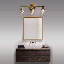Load image into Gallery viewer, brass rustic three bulb bathroom vanity wall sconce
