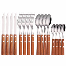 Load image into Gallery viewer, Oak - Rustic Wood Handle Stainless Steel Silverware Set