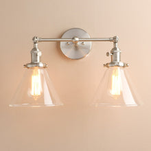 Load image into Gallery viewer, brushed nickel two bulb vintage wall sconce
