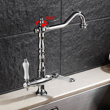 Load image into Gallery viewer, rotatable two handle kitchen faucet in chrome finish