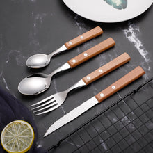 Load image into Gallery viewer, oak wood handle dishwasher safe silverware set