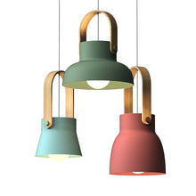 Load image into Gallery viewer, colorful matte color wood accent pendant light fixtures
