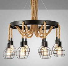 Load image into Gallery viewer, vintage industrial rope chandelier
