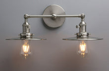 Load image into Gallery viewer, brushed nickel farmhouse chic two-bulb wall light