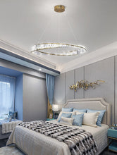 Load image into Gallery viewer, master bedroom cool white glass crystal ring chandelier