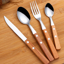 Load image into Gallery viewer, Oak - Rustic Wood Handle Stainless Steel Silverware Set