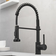 Load image into Gallery viewer, matte black single hole pull out kitchen faucet