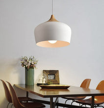 Load image into Gallery viewer, white European style pendant ligght fixture above dining table
