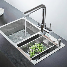 Load image into Gallery viewer, Chrome two spout kitchen faucet