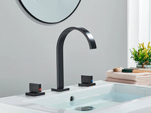 Charger l'image dans la galerie, three hole gooseneck bathroom faucet in black