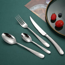 Load image into Gallery viewer, silver flatware set with textured handles