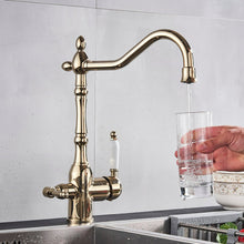 Load image into Gallery viewer, Polished gold two handle kitchen faucet