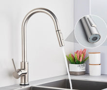 Charger l'image dans la galerie, Retractable brushed nickel kitchen faucet