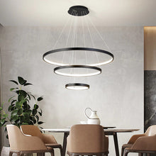 Load image into Gallery viewer, Modern black three ring led chandelier
