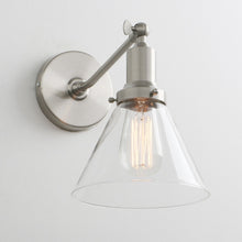 Charger l'image dans la galerie, brushed nickel farmhouse retro design wall light with glass shade