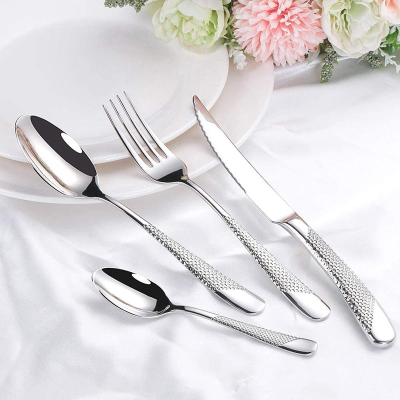 Modern Textured Handle Silverware Set