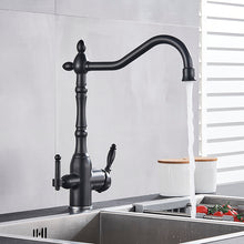 Load image into Gallery viewer, Black kitchen faucet with two handles
