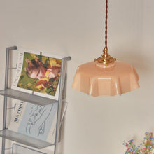 Load image into Gallery viewer, pink draped glass flower pendant light