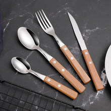Load image into Gallery viewer, rustic wood handle silverware set