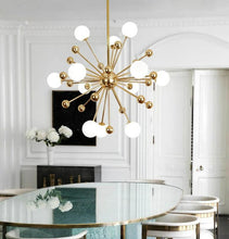 Load image into Gallery viewer, Gold art deco frosted glass chandelier