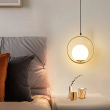 Load image into Gallery viewer, Brass Pendant Light with Frosted Glass Globe lamp shade