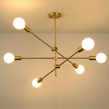 Load image into Gallery viewer, brass modern multi-bulb pendant light fixture