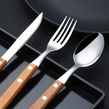 Load image into Gallery viewer, Oak - Rustic Wood Handle Stainless Steel Silverware Set