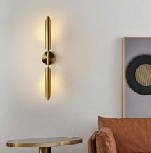 Load image into Gallery viewer, brass two bulb modern wall light
