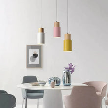 Charger l'image dans la galerie, white, yellow, and pink wood base pendant lights