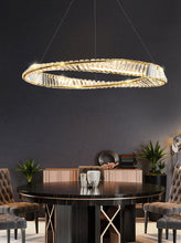 Load image into Gallery viewer, spiral designer gold and glass chandelier for dining room